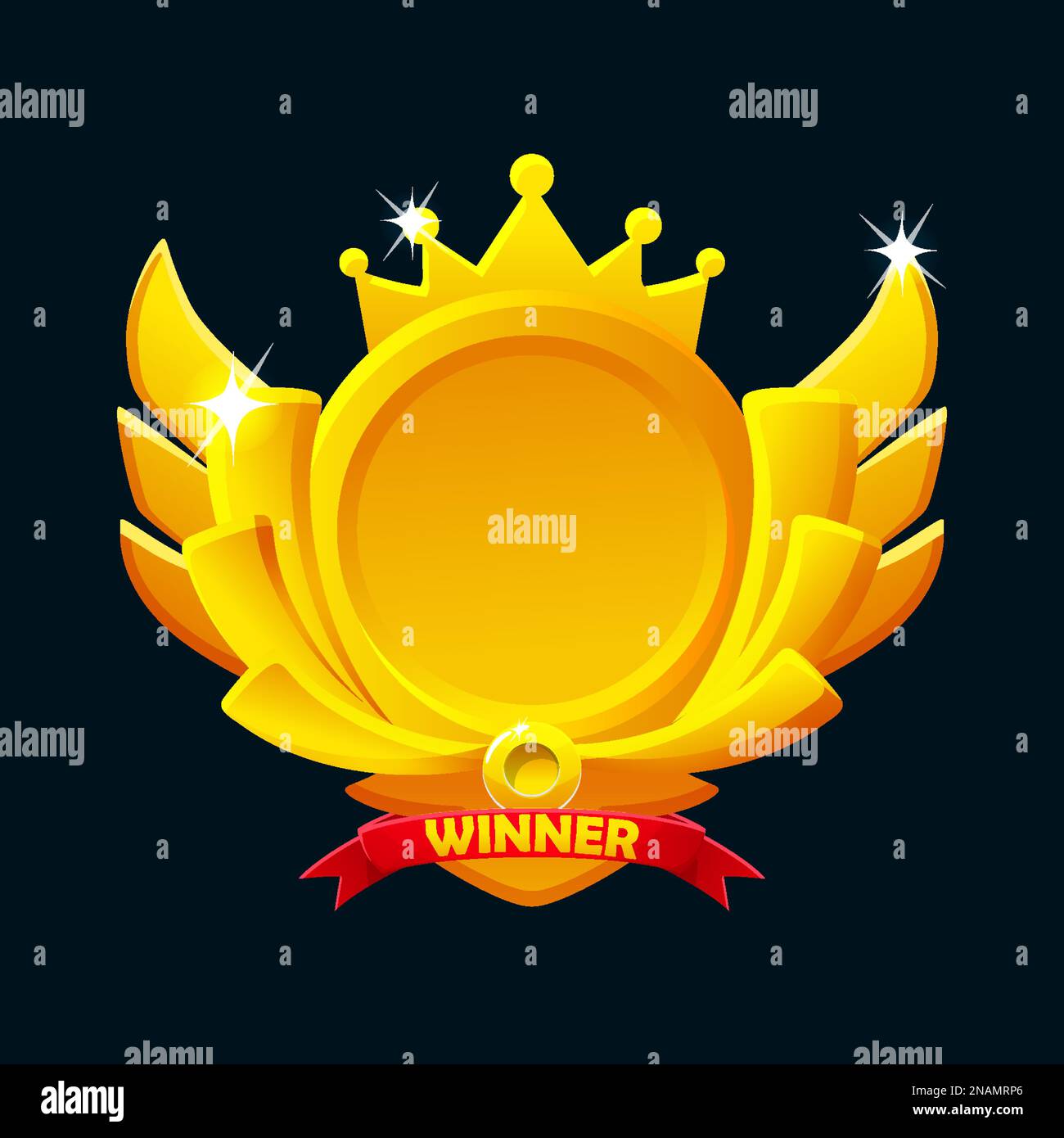 Game badges button in circle frame with wings and crown Stock Vector