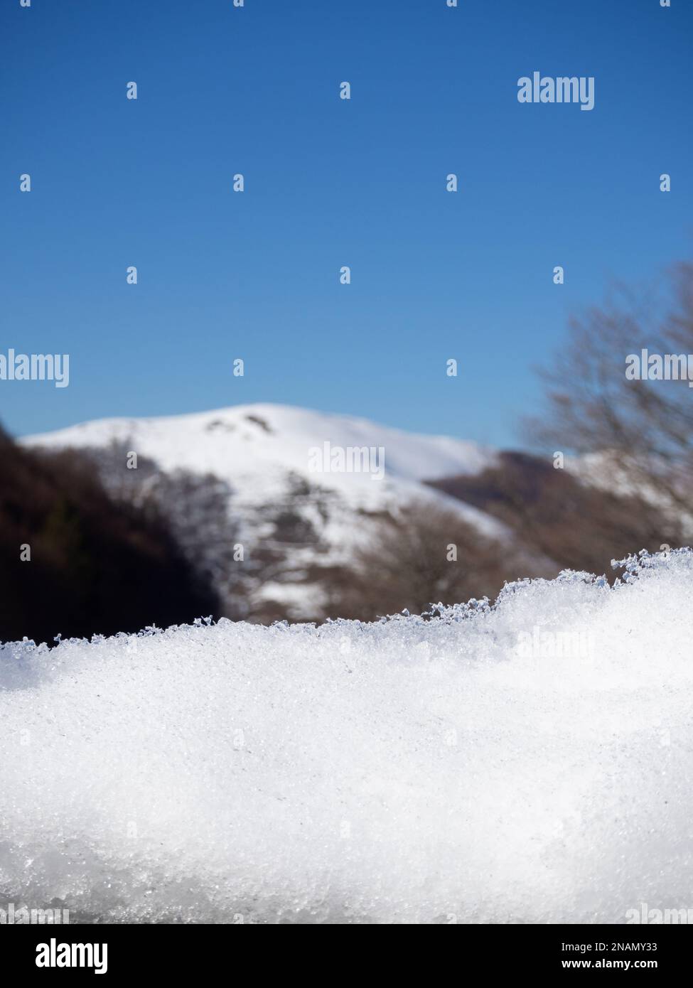 Snowy landscape on the mountain in Spain Stock Photo