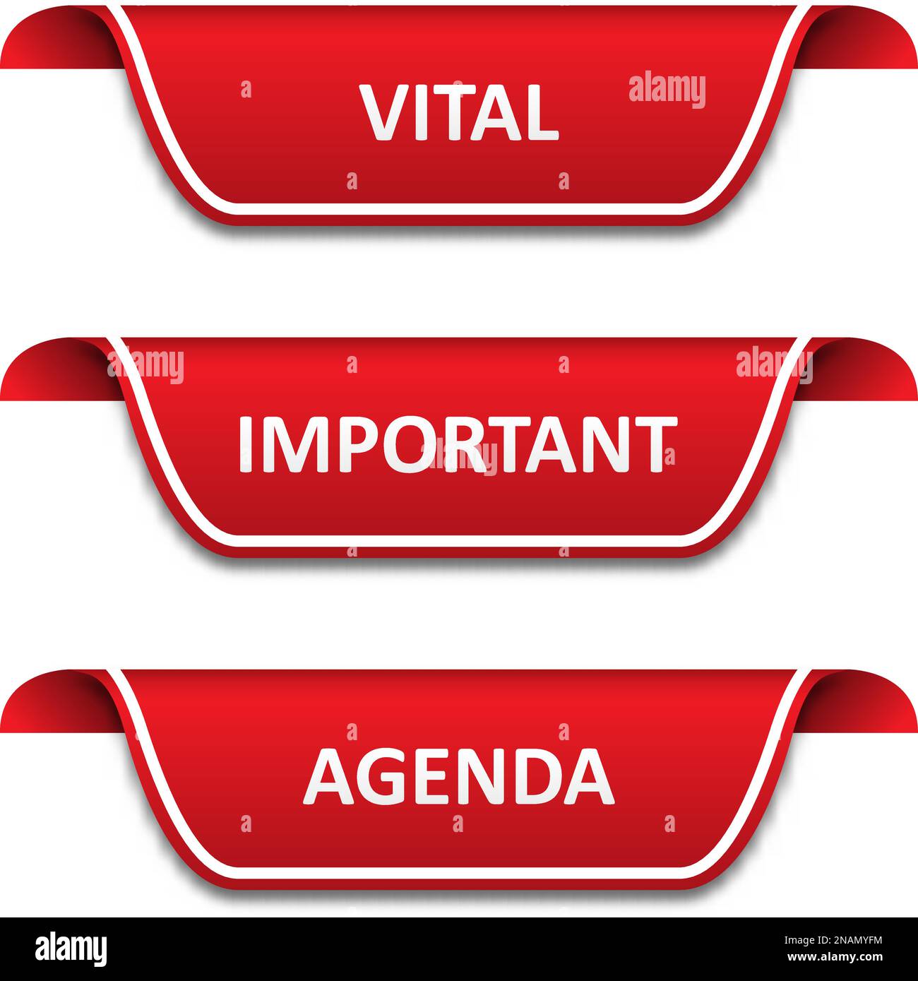 Set of tags ribbons. Vital, important, agenda Stock Vector