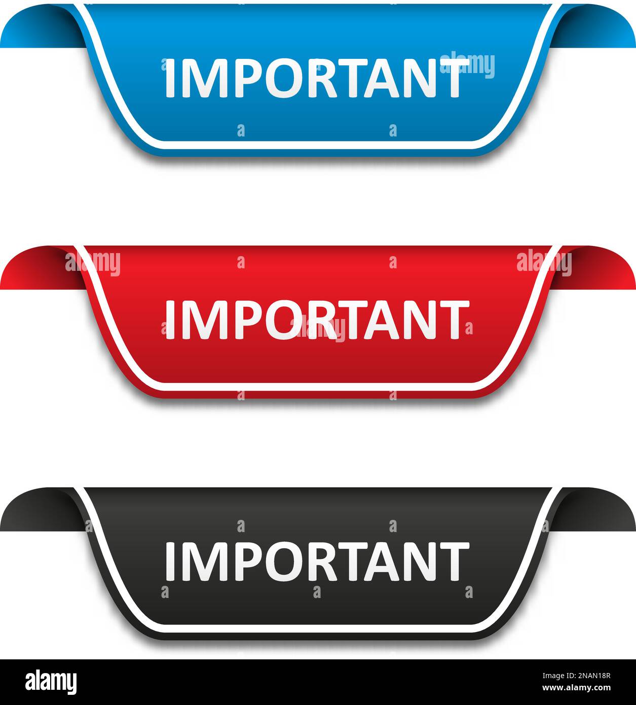 Important tag label set. Attention ribbon badge. Vector illustration Stock Vector
