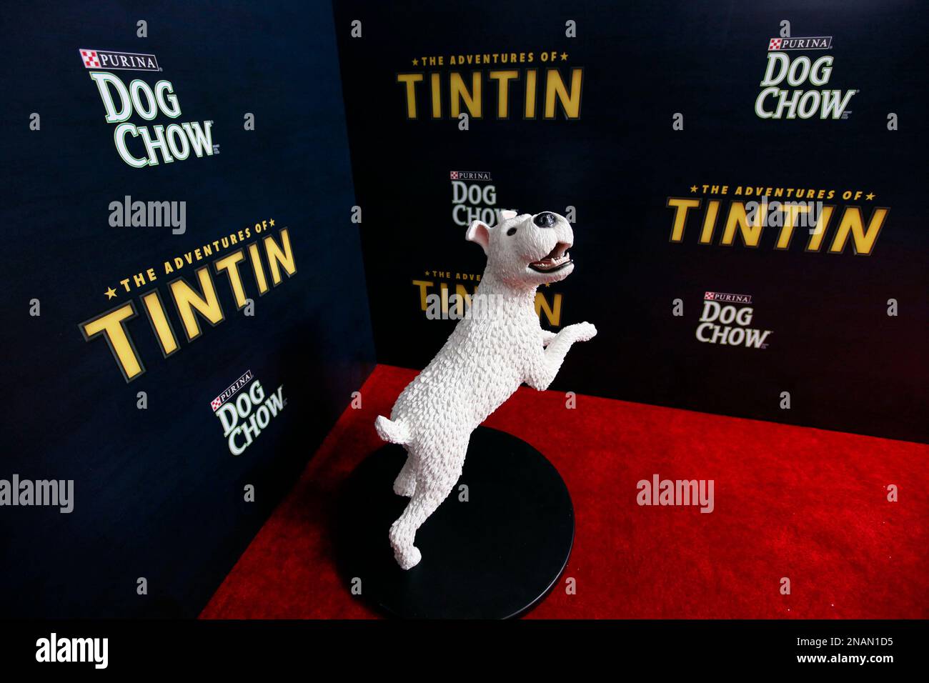 A statue of Tintin's faithful dog Snowy appears at the premiere of The