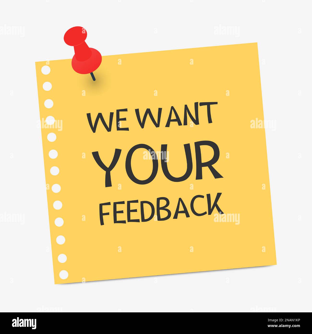 Note paper with push pin. Sheet, sticky note or notebook page with text