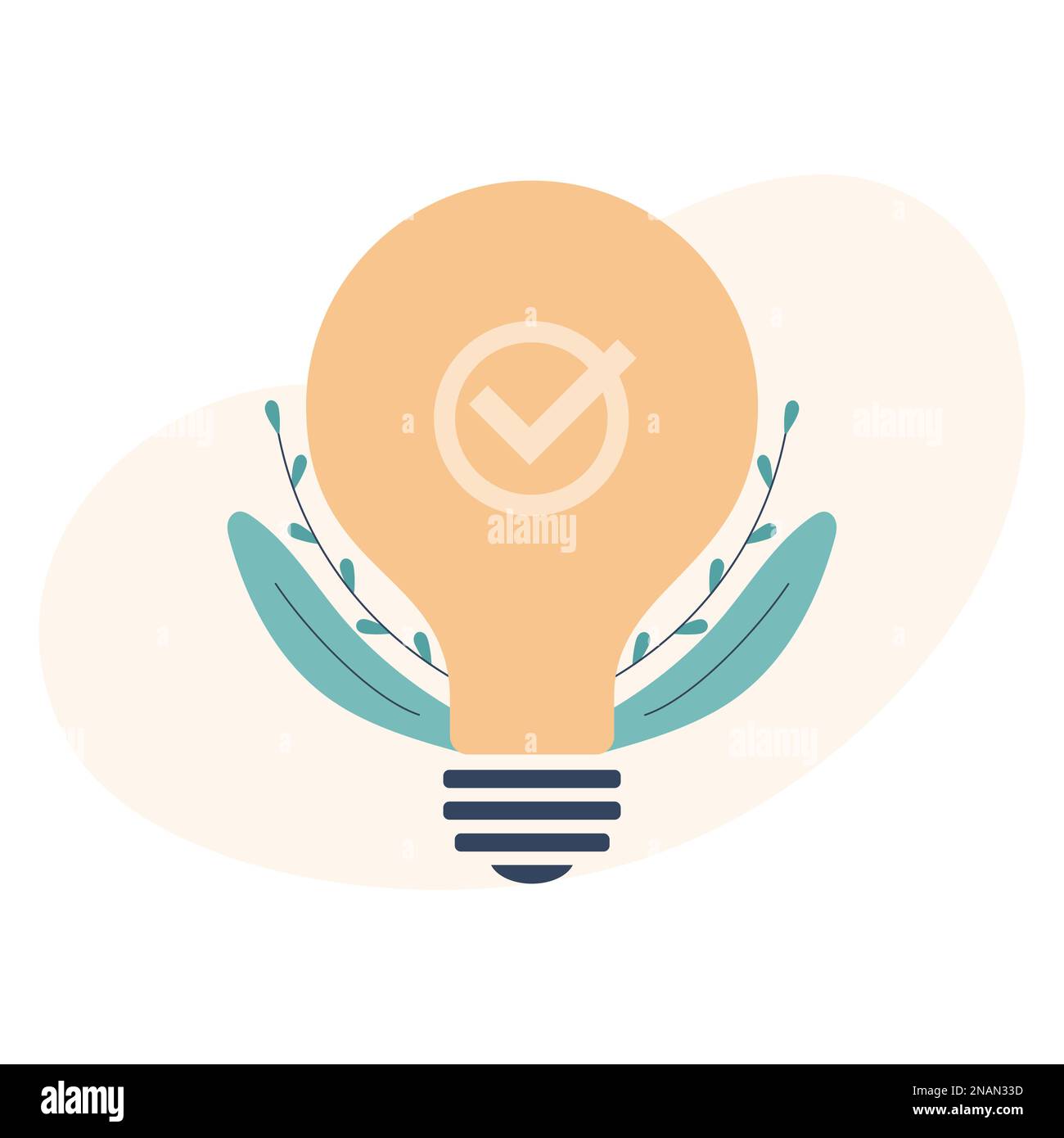 Light bulb and check mark. Idea, solution concepts. Vector illustration Stock Vector