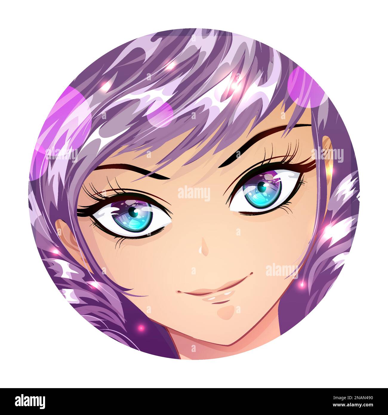 Cute anime girl with purple eyes and pink hair Vector Image