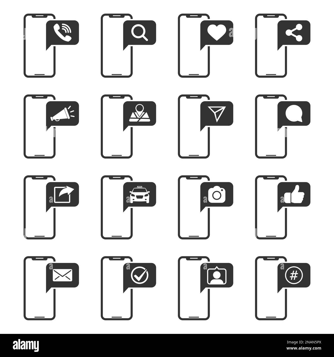 Set of smartphone notification icons in simple design. Vector