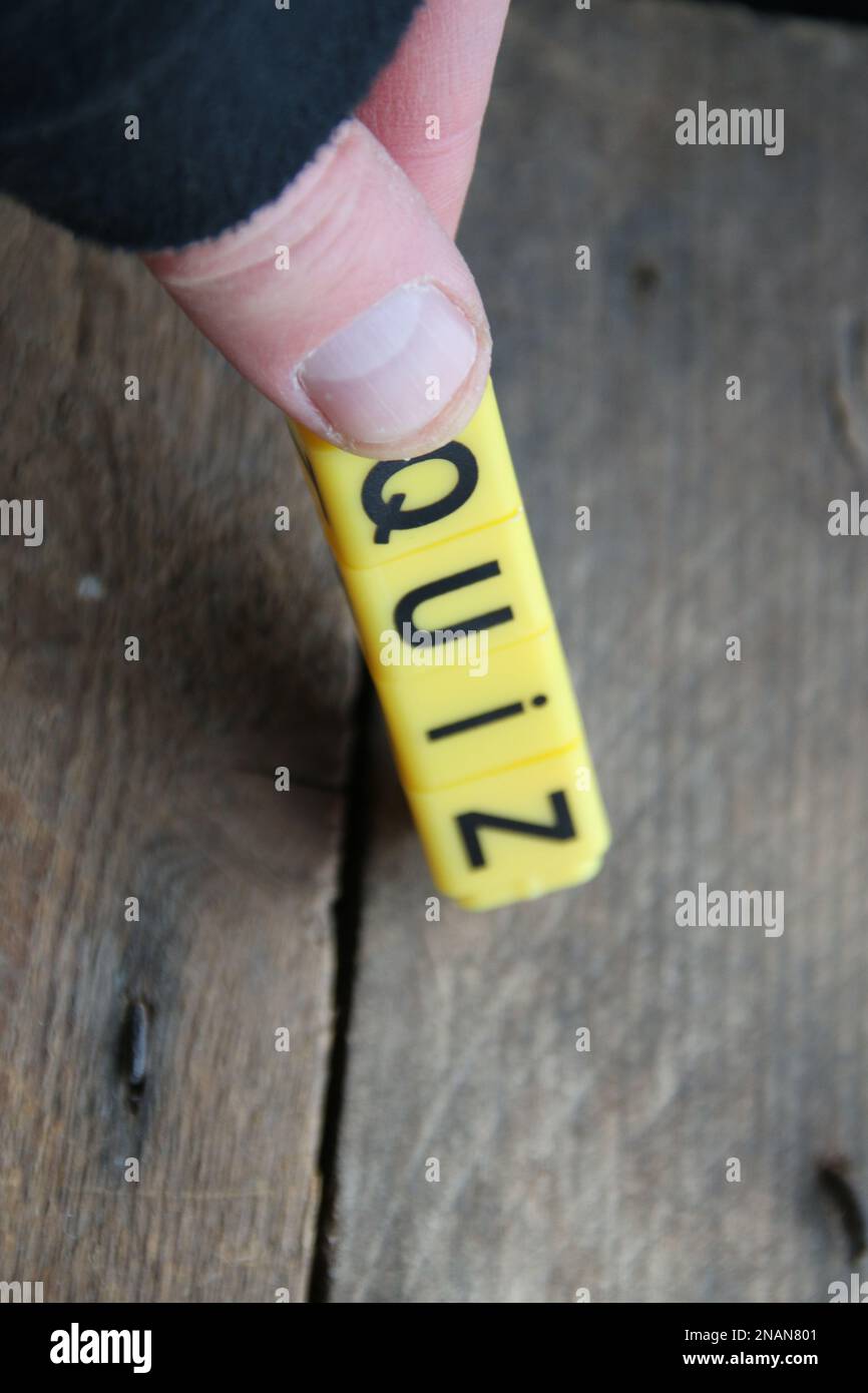 Quiz idea. Written on a yellow cubes. Stock Photo
