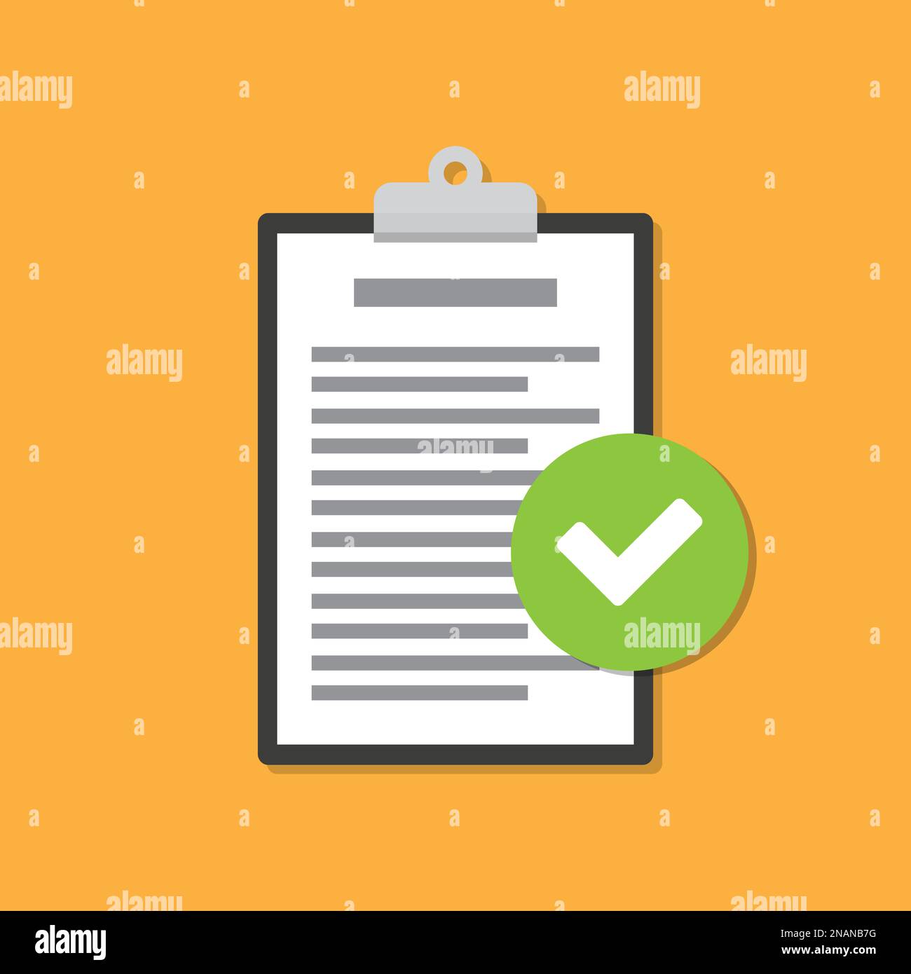 Clipboard with document and check icon in a flat design. Stock Vector