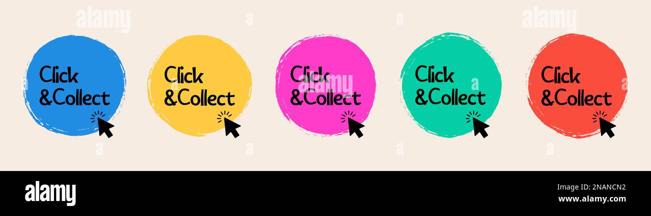 Click and collect with computer mouse pointer on circle stamp. Vector ...