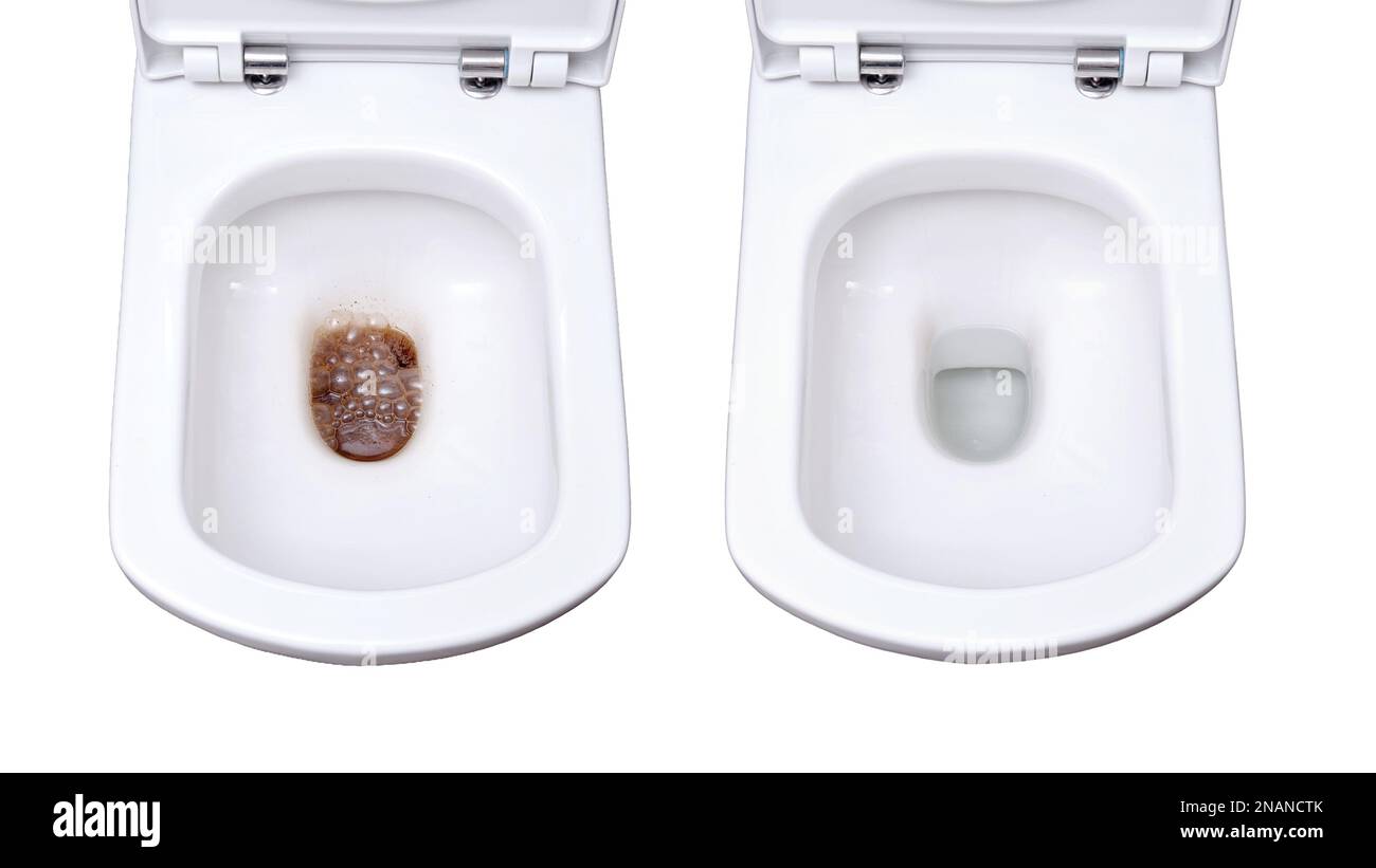 Toilet in the bathroom before and after cleaning the blockage, dirty