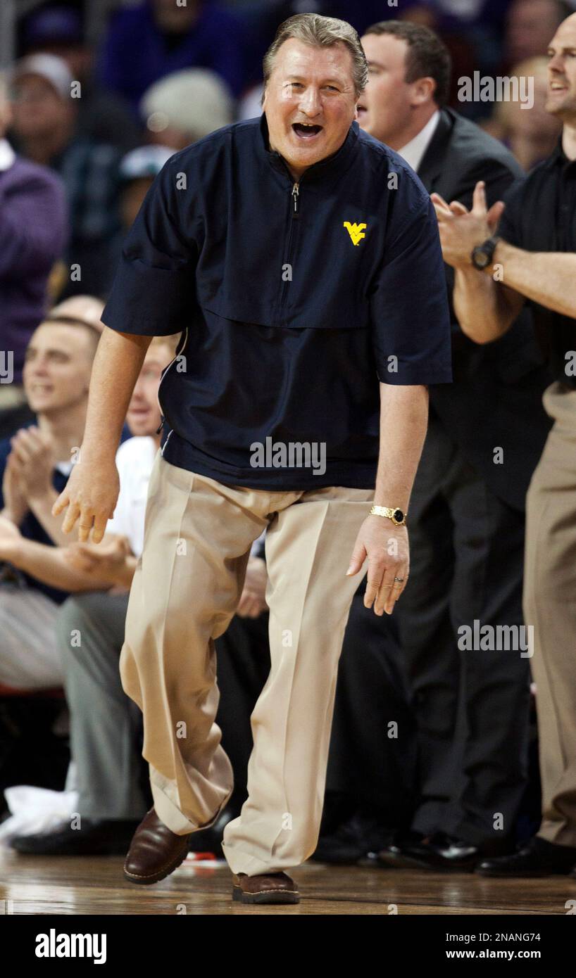 West Virginia head coach Bob Huggins reacts to a call during the first