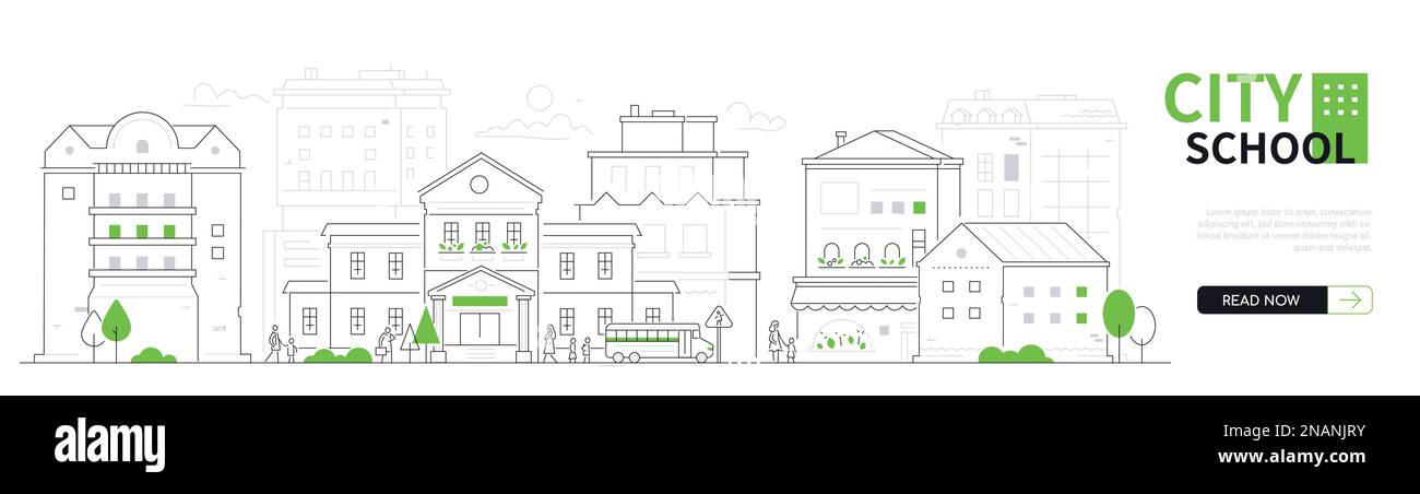 City school - modern thin line design style vector banner Stock Vector ...
