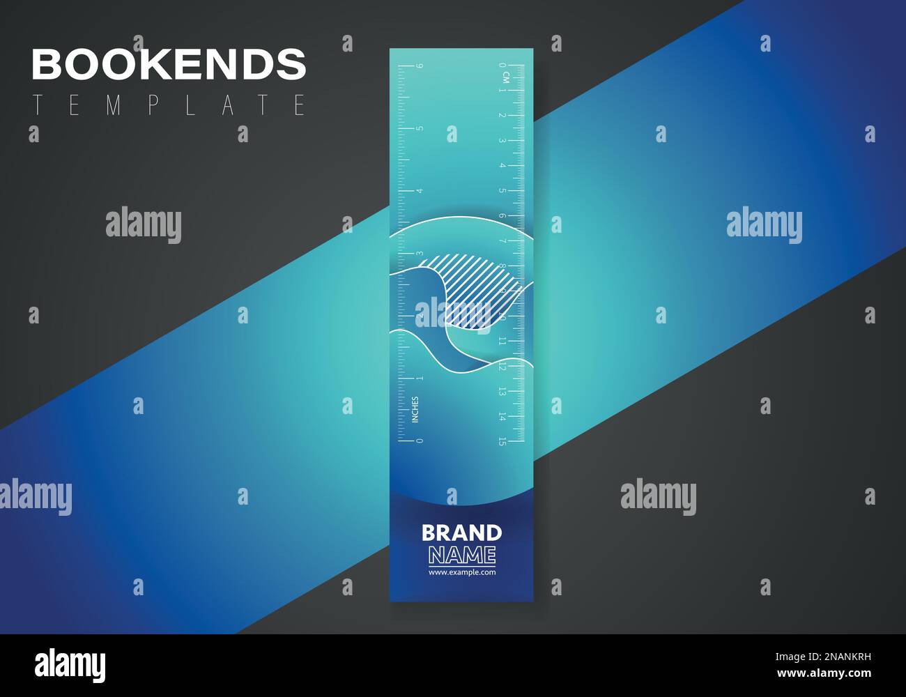 Blue bookend template with flowing liquid shapes, amoeba forms
