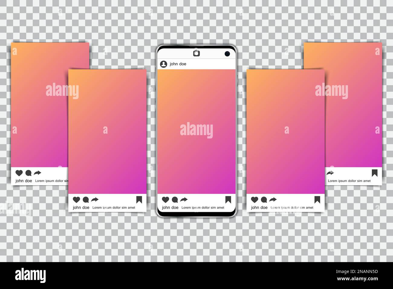 Smartphones with mockup social media frame. Vector illustration Stock ...