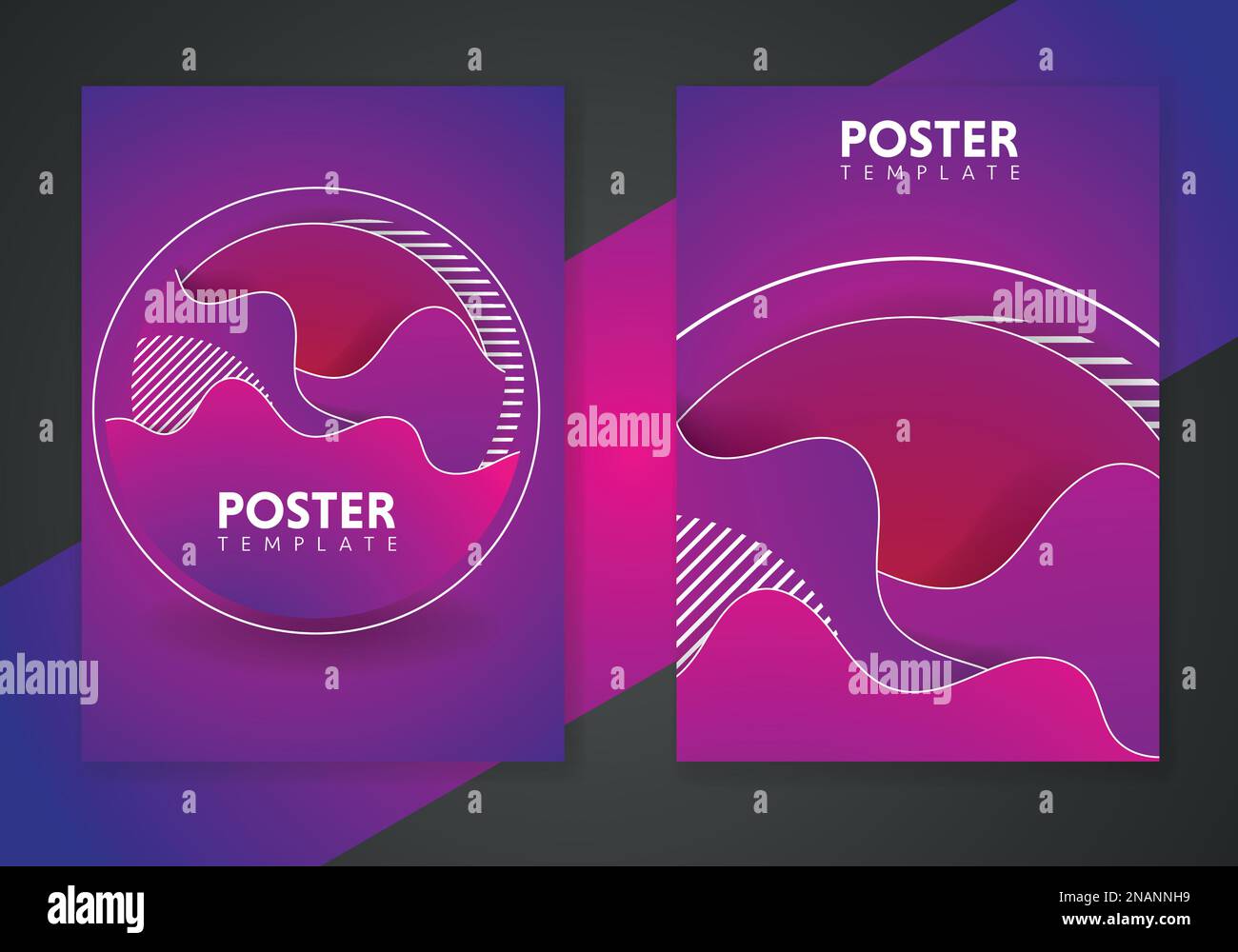 Abstract dynamic gradient graphic elements in modern style. Purple Posters with flowing liquid