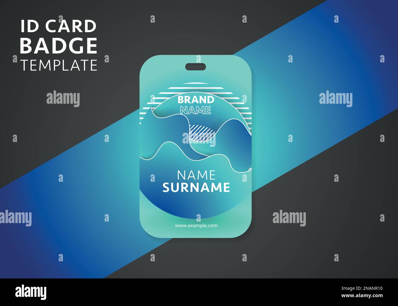 Blue badge template with flowing liquid shapes, amoeba forms. Abstract dynamic gradient graphic