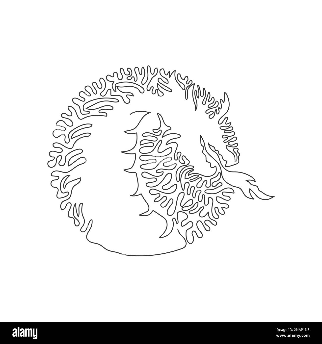 Continuous curve one line drawing of a dragon that spits fire. Single line editable stroke vector illustration of powerful, mythical dragon Stock Vector