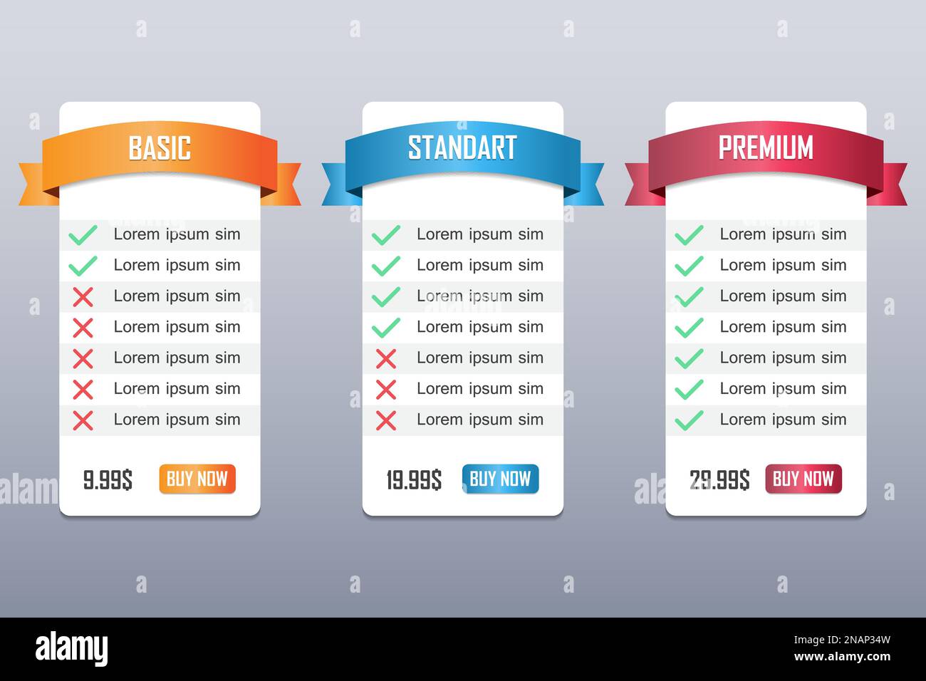 Price list, hosting plans and web boxes banners design Stock Vector