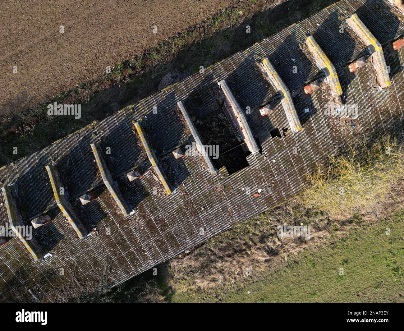 Arial view of derelict munitions factory building at the former ROF Rotherwas, Hereford UK -  taken in February 2023 Stock Photo