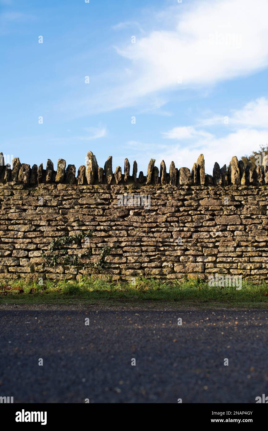A dry stone walling in Wiltshire on a sunny day. Stock Photo