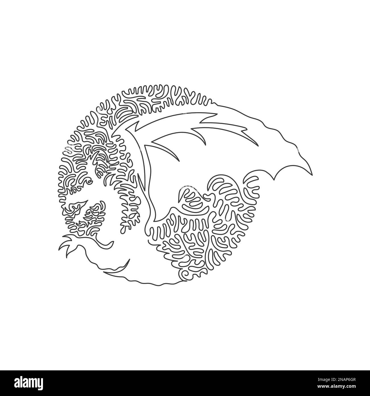 Continuous curve one line drawing of a fearsome dragon. Single line editable stroke vector illustration of enormous claw dragon Stock Vector