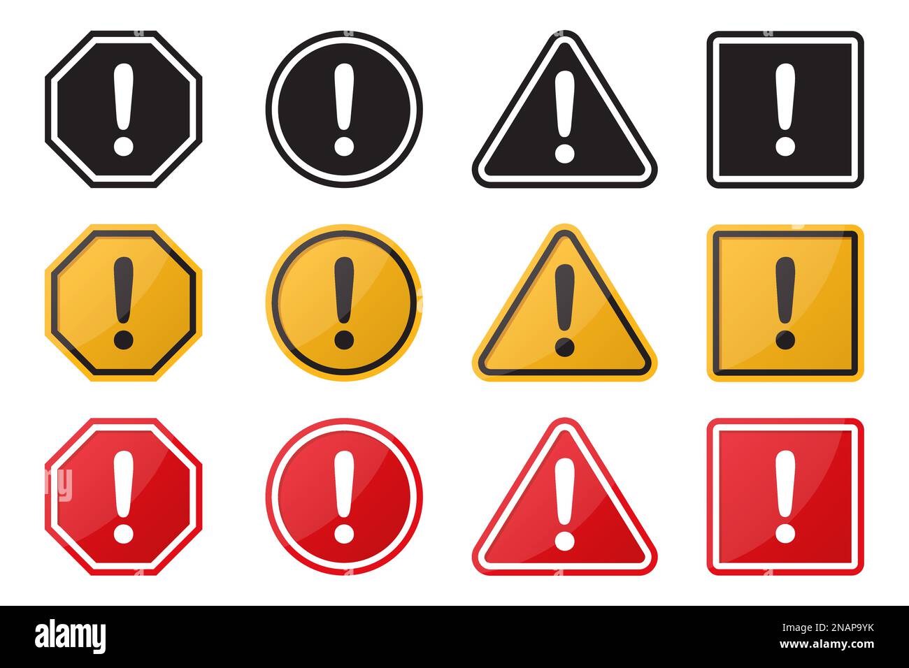 Set of hazard warning attention sign. Vector illustration Stock Vector