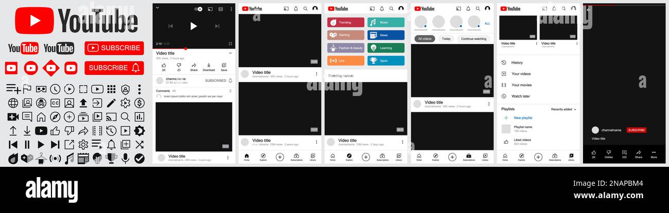 Vinnytsia, Ukraine, February 24 2021: set of Youtube icons and Youtube ...
