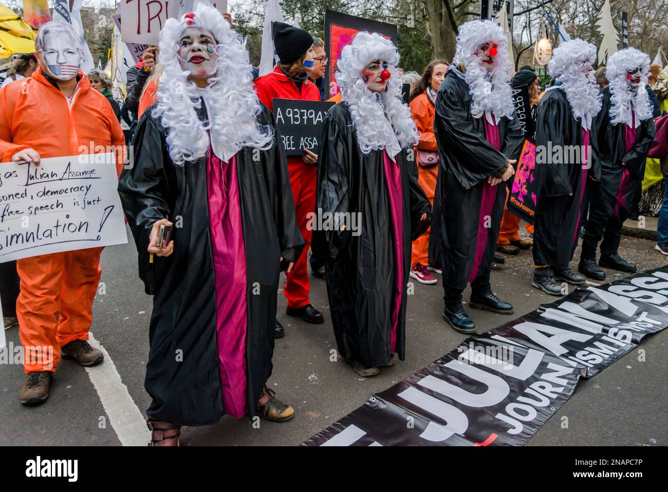 Supporters of WikiLeaks founder Julian Assange hold a 'Night Carnaval' to demand his release from prison, London, England, UK 01/02/2023 Stock Photo