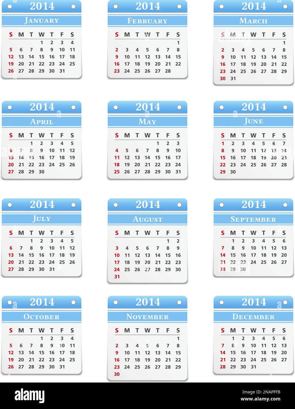 2014 Calendar on white background, vector eps10 illustration Stock Vector