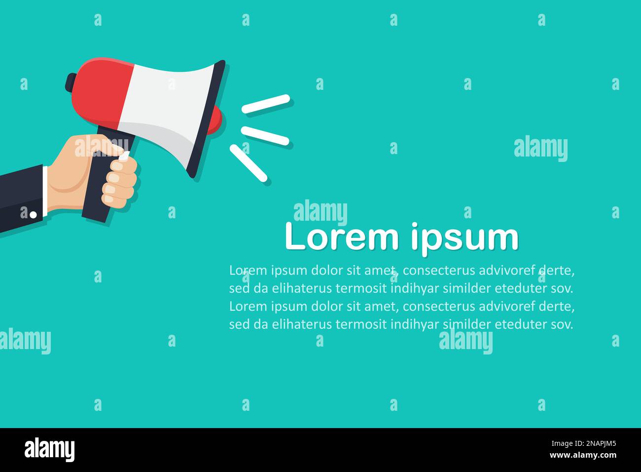 Hand holding megaphone with place for text in a flat design. Marketing ...
