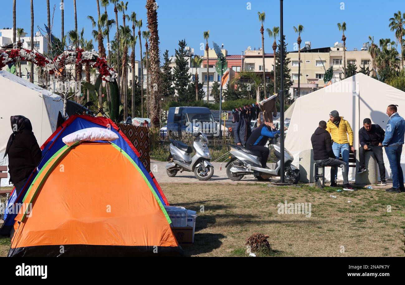Tents for displaced population of Iskenderun, Turkey, February 13 2023. The earthquake of February 6 caused until now between 30.000 and 40.000 casualities in Turkey and Syria. (Photo by Elisa Gestri/Sipa USA) Stock Photo