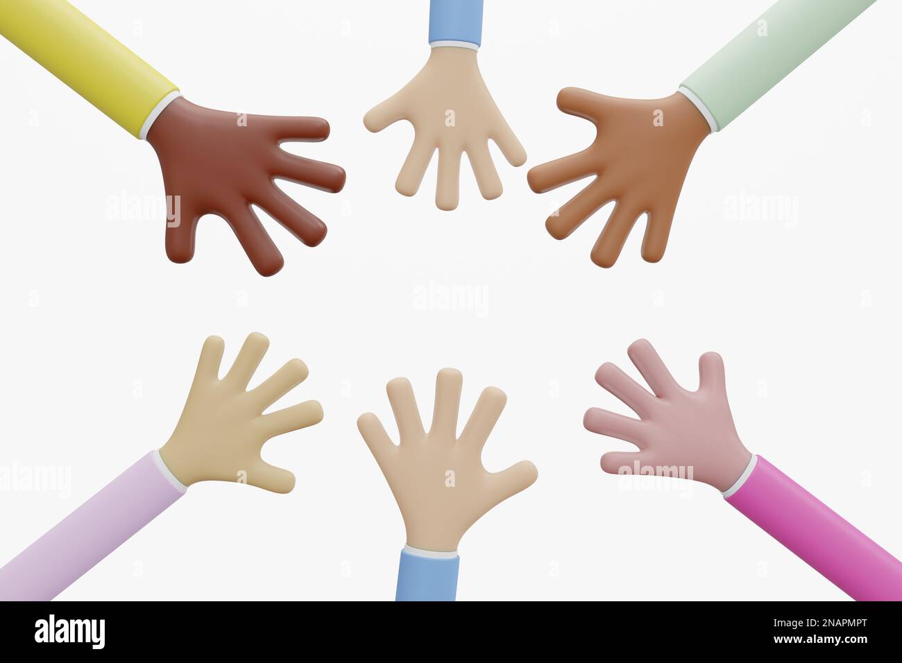 https://c8.alamy.com/comp/2NAPMPT/cartoons-hands-diversity-concept-of-different-skin-colour-working-together-3d-illustration-2NAPMPT.jpg