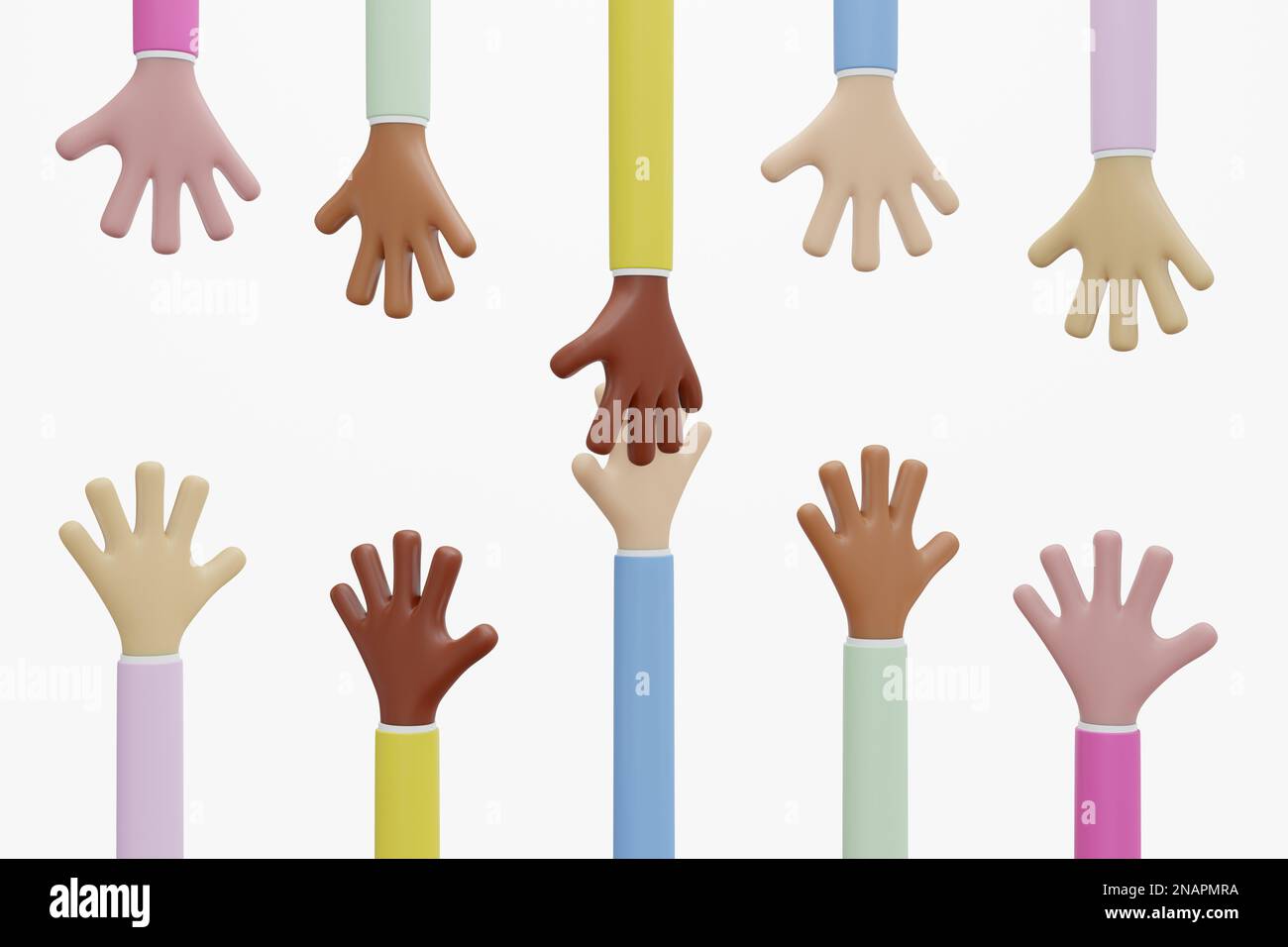 https://c8.alamy.com/comp/2NAPMRA/cartoons-hands-diversity-concept-of-different-skin-colour-working-together-3d-illustration-2NAPMRA.jpg