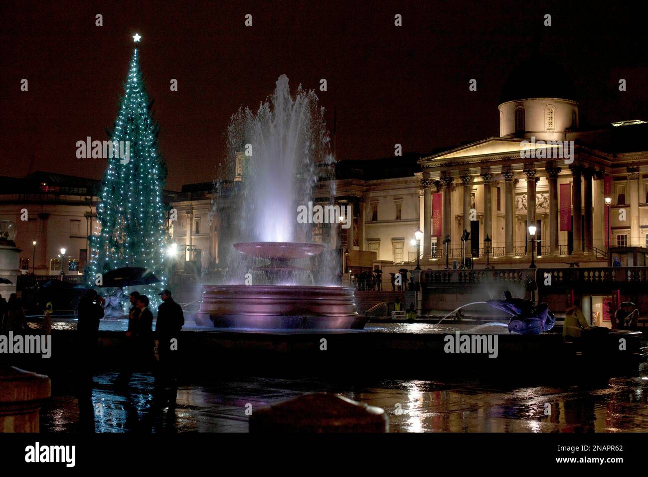 The Norwegian Christmas tree stands with it's lights switched on after