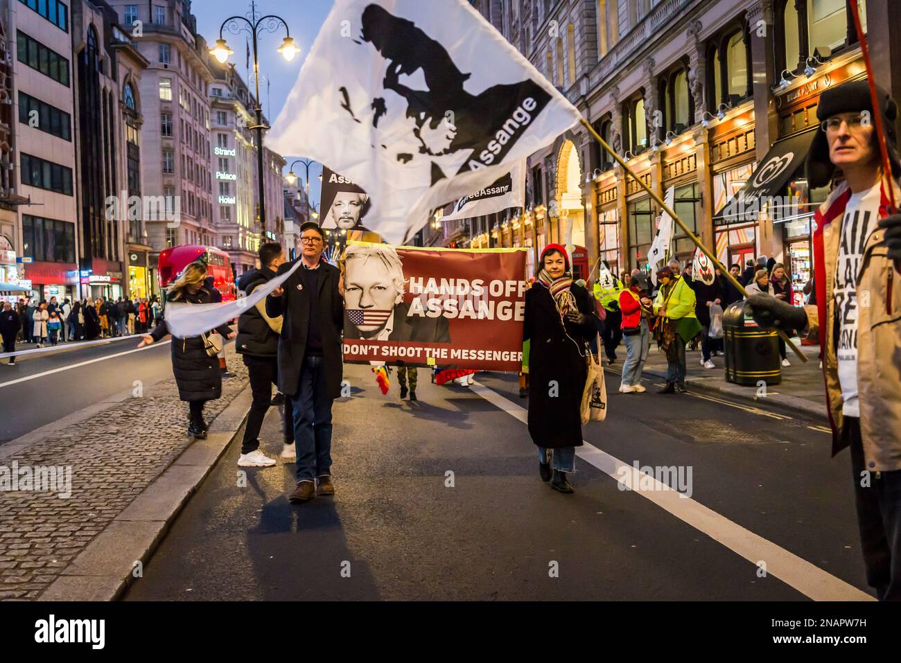 Supporters of WikiLeaks founder Julian Assange hold a 'Night Carnaval' to demand his release from prison, London, England, UK 01/02/2023 Stock Photo