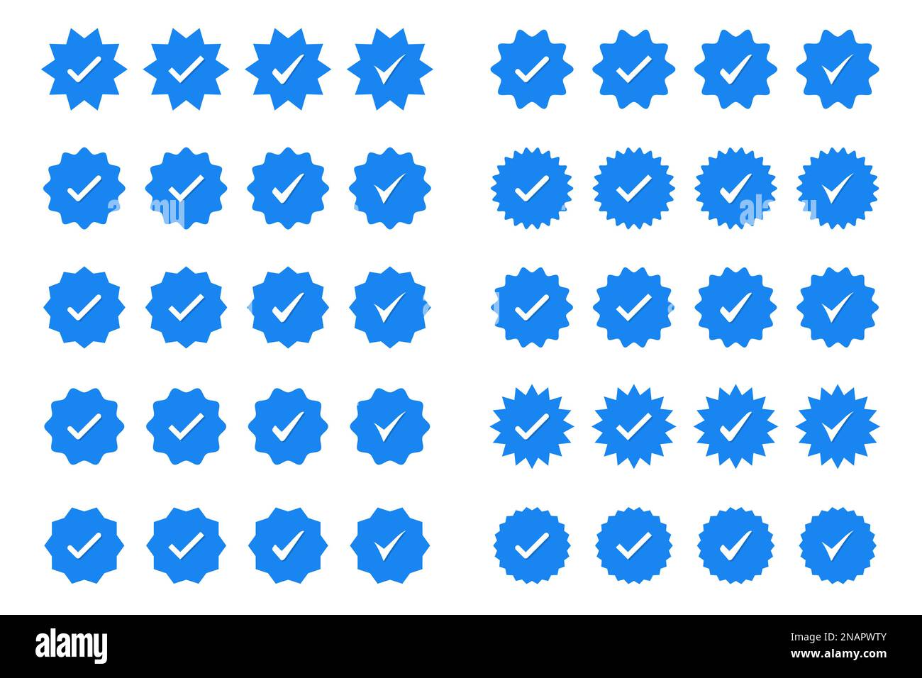 Set of blue check mark badge icons. Profile verification icons Stock