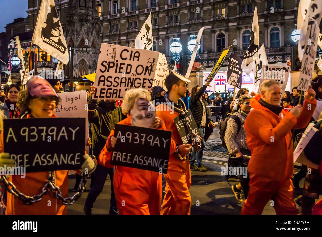 Supporters of WikiLeaks founder Julian Assange hold a 'Night Carnaval' to demand his release from prison, London, England, UK 01/02/2023 Stock Photo