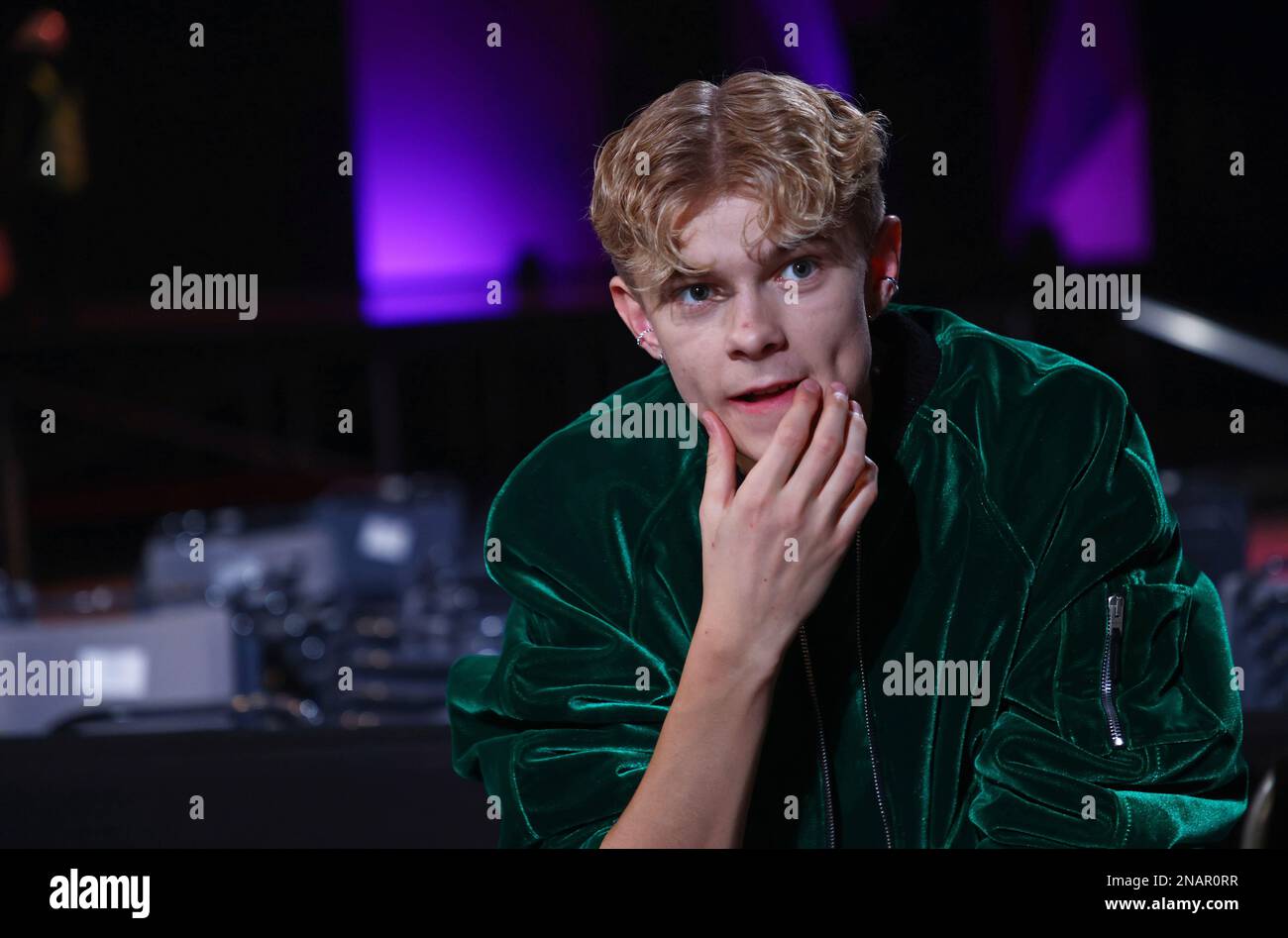 THEOZ, (Theodor Haraldsson), after Saturday's competition no. 2 in Melodifestivalen, Saab arena, Linköping, Sweden. Stock Photo