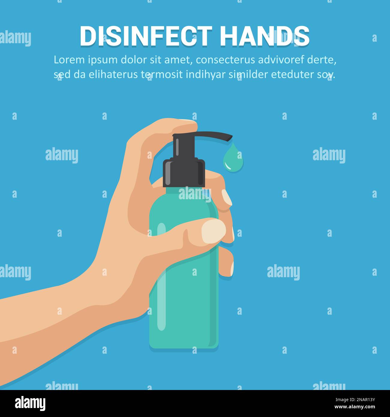 Disinfect hands with sanitizer gel concept in a flat design. Vector
