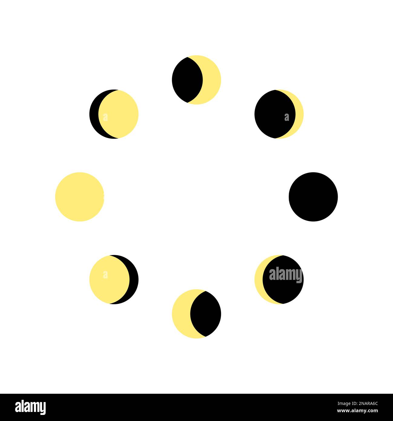 Moon phases moving in circle. Calendar lunar cycle. Waning and waxing