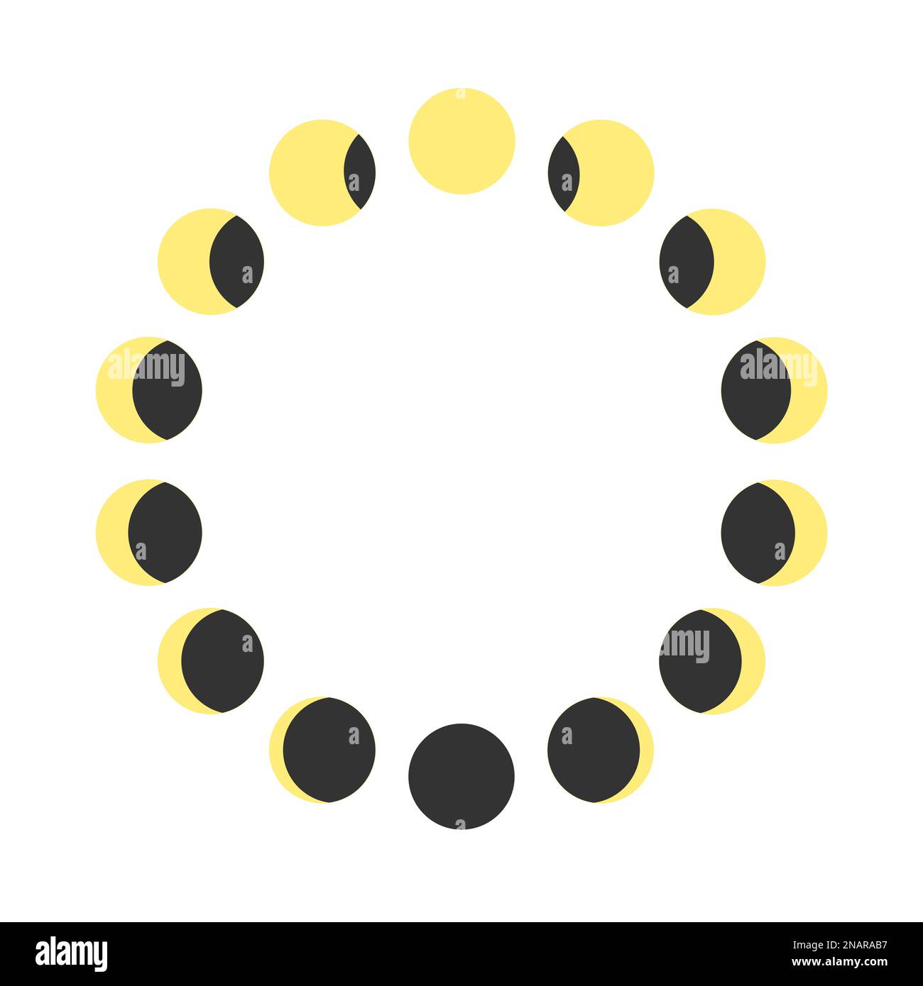 Calendar lunar cycle. Moon phases. Waning and waxing Luna shapes