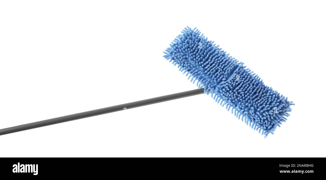 Blue mop isolated on white. Cleaning service Stock Photo