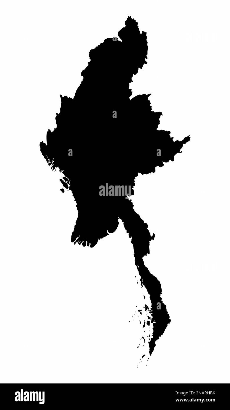 Myanmar map silhouette isolated on white background Stock Vector