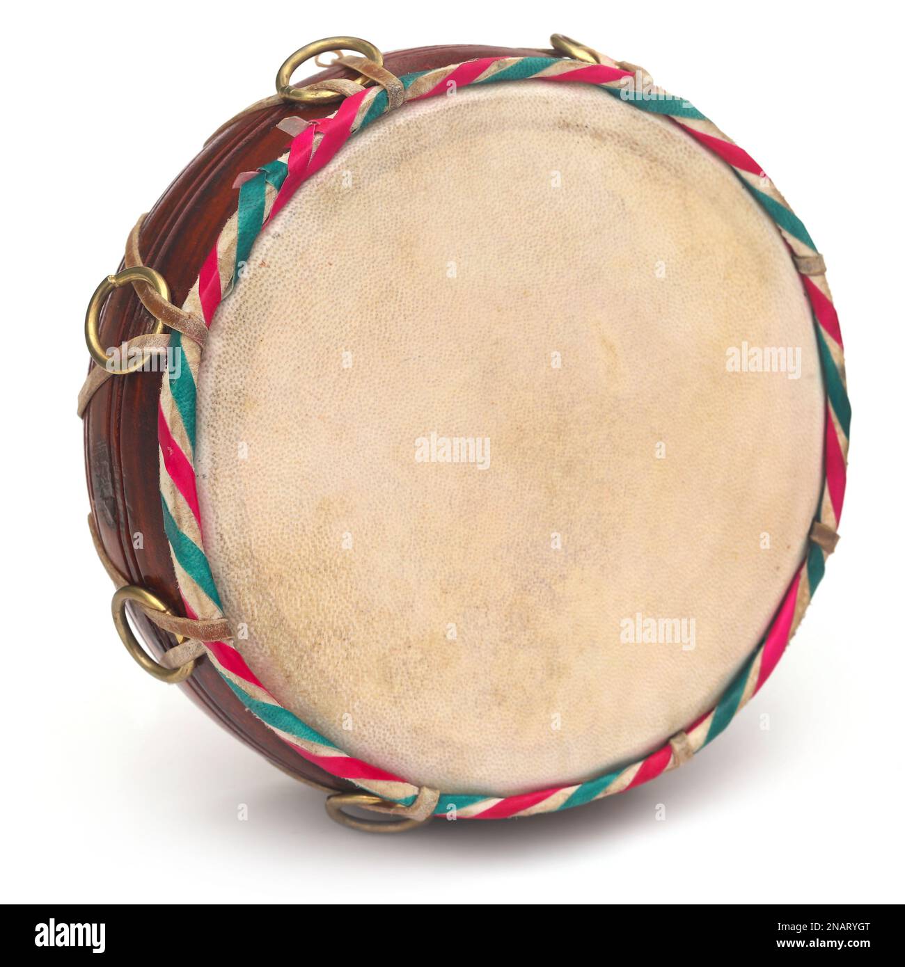Small hand drum over white background Stock Photo