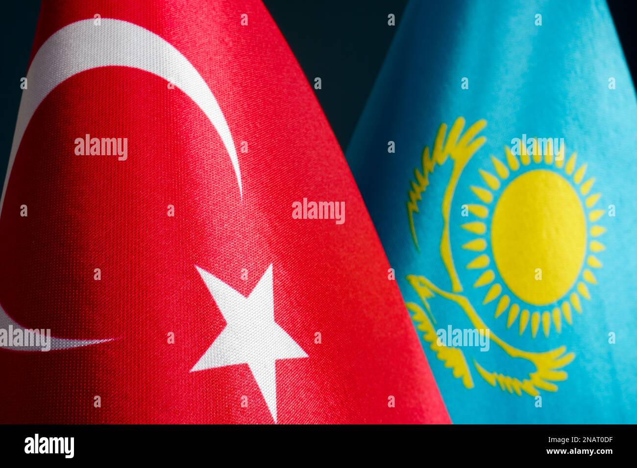 Flags of Turkey and Kazakhstan, close up Stock Photo Alamy