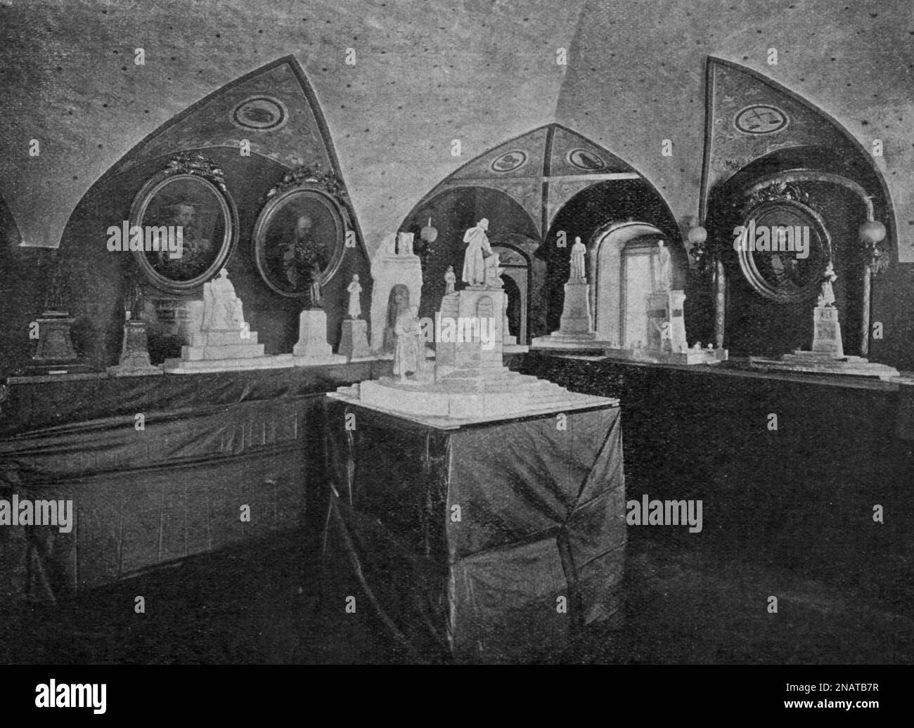 Exhibition of projects for a monument to the First known printer Ivan Fyodorov in 1902. Stock Photo