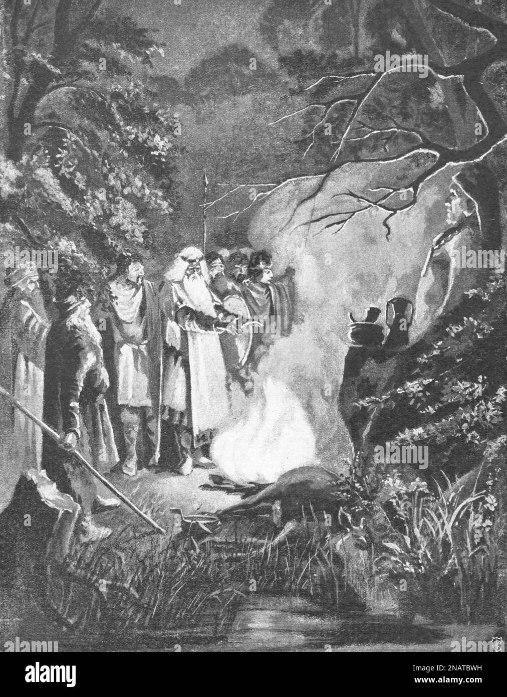 Sacrifice of the ancient Slavs. Drawing from the end of the 19th century. Stock Photo