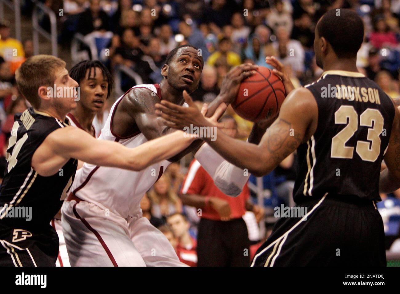 Purdue guard Ryne Smith (24) congratulates teammate Lewis Jackson, right,  during the second half against St. Peter's in the second round of the 2011  NCAA Men's Basketball Championship at the United Center