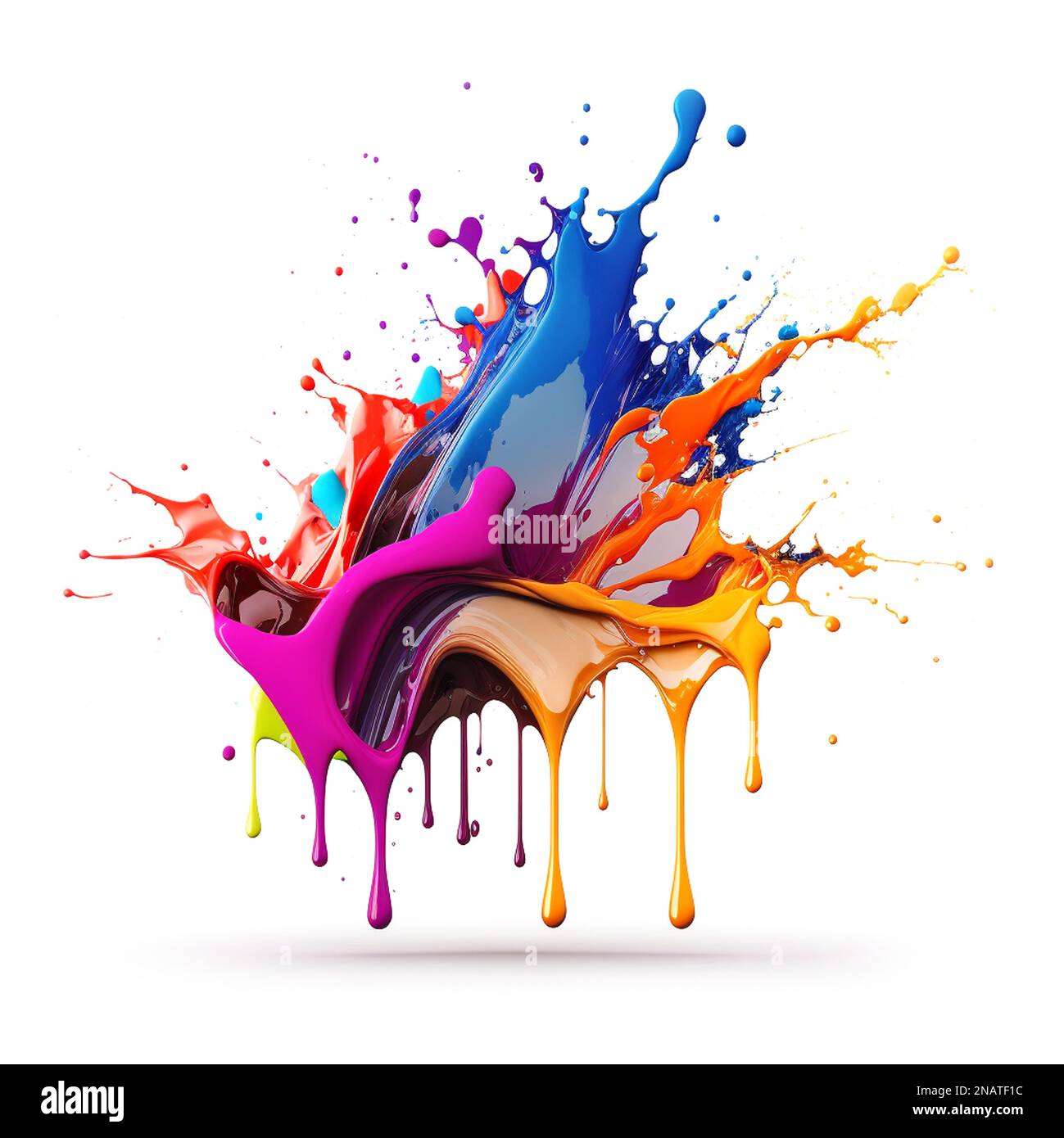 Colorful paint dripping. Abstract color splash isolated on white background.  Digital generated illustration Stock Photo - Alamy