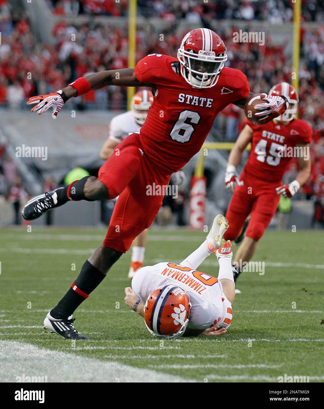 Clemson's Dawson Zimmerman misses the tackle as North Carolina State's