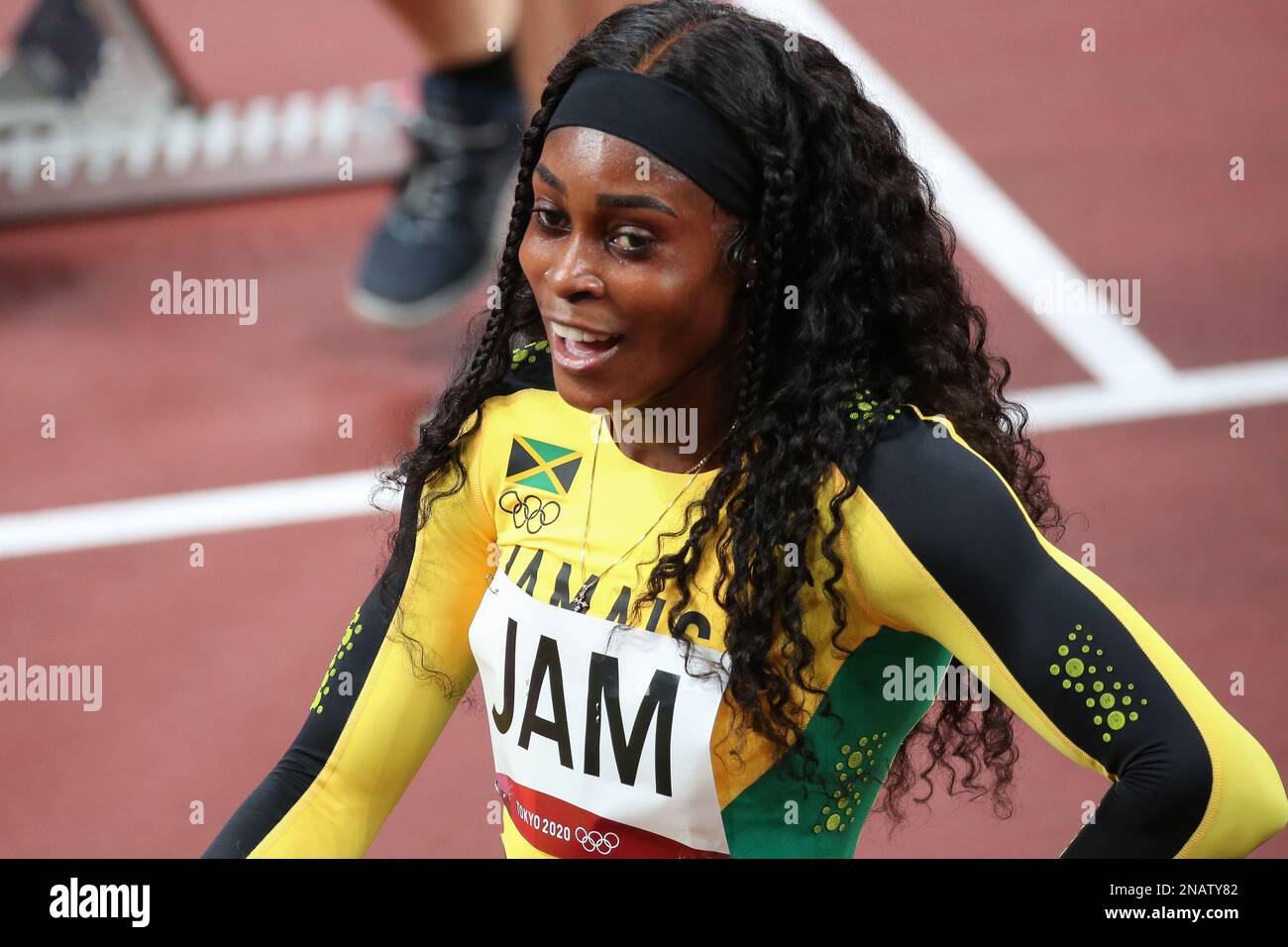 AUG 06, 2021 Tokyo, Japan Elaine ThompsonHerah and Team Jamaica